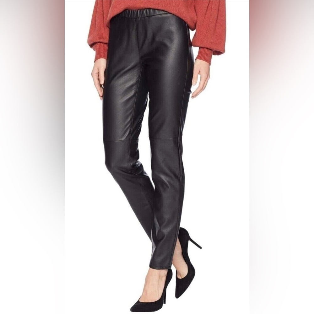 Michael Kors Faux Leather Pants Women 6 Black Elastic Waist Slim Leg